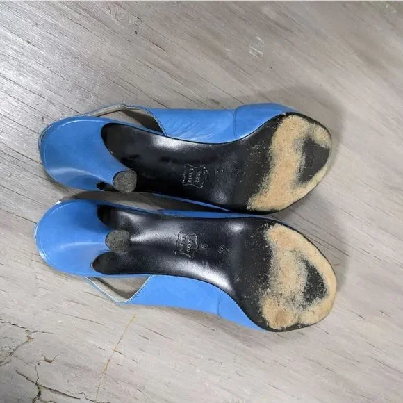 Vintage bruno magli heels blue peeptoes sling - Picture 5 of 10